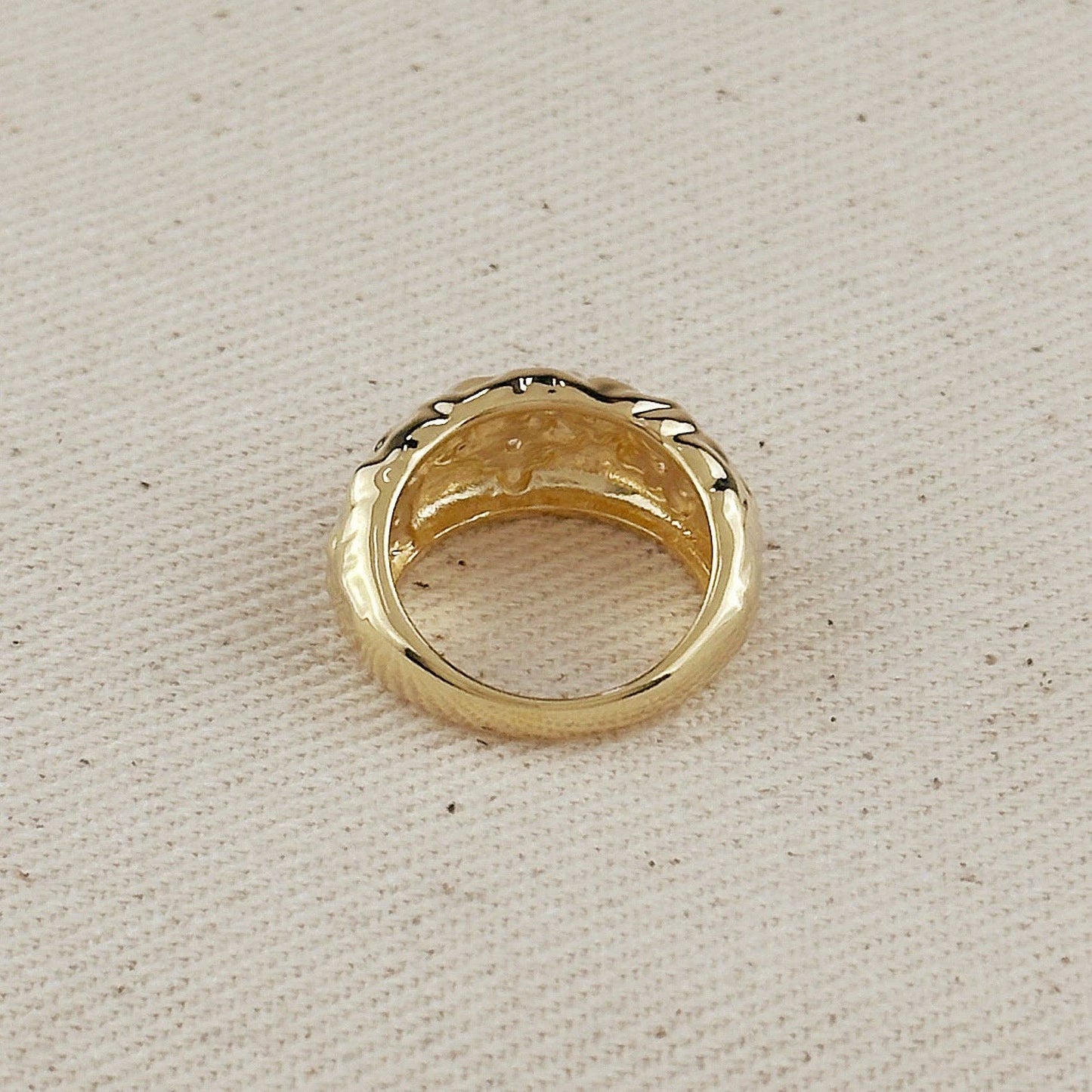 18k Gold Filled Hammered Moon Ring With CZ Stones