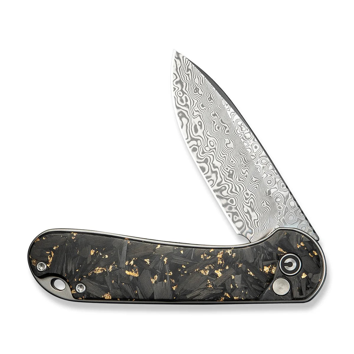 CIVIVI Button Lock Elementum II Flipper Knife Carbon Fiber & Resin Handle (2.96" Damascus Blade)