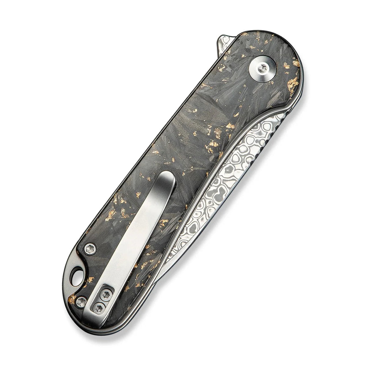 CIVIVI Button Lock Elementum II Flipper Knife Carbon Fiber & Resin Handle (2.96" Damascus Blade)