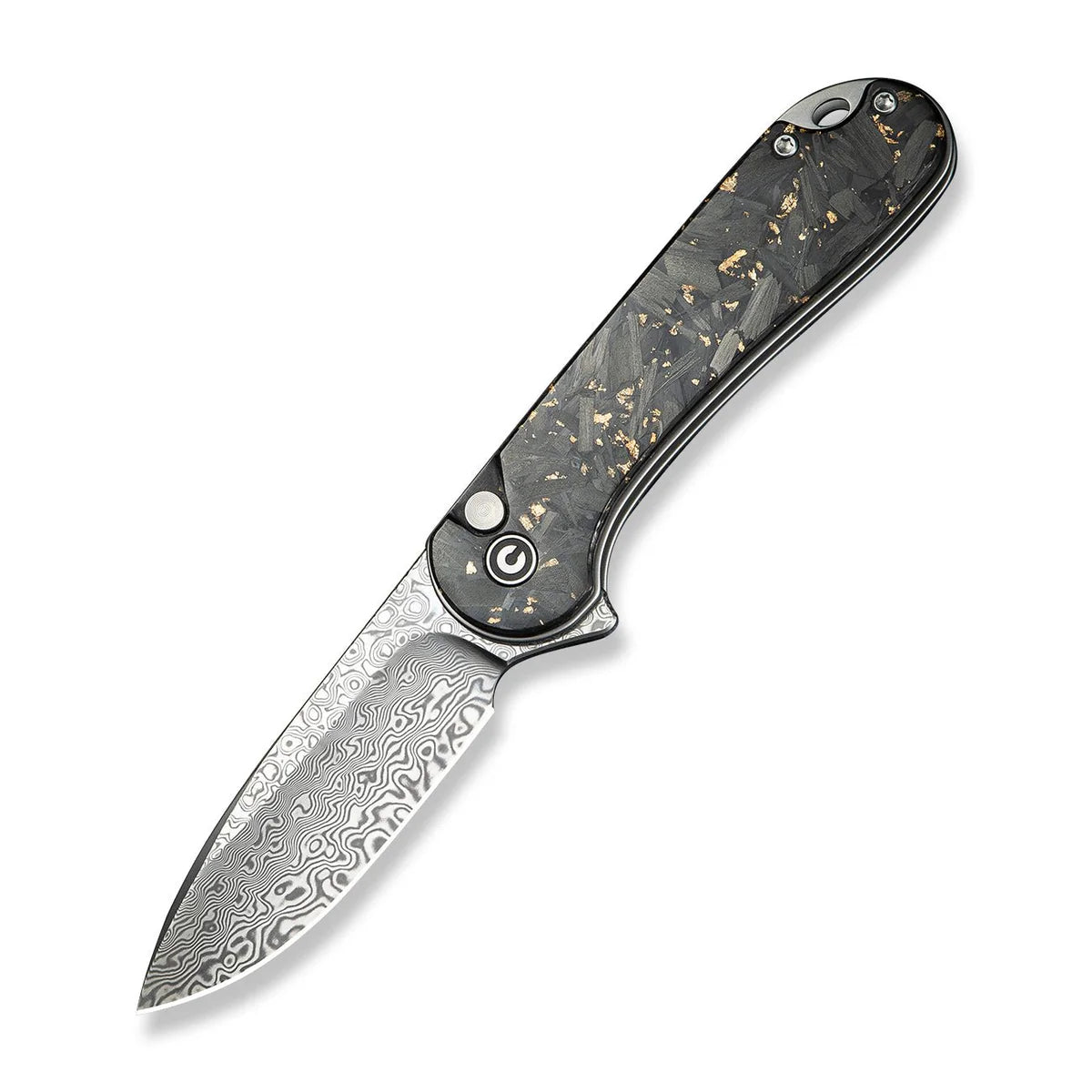 CIVIVI Button Lock Elementum II Flipper Knife Carbon Fiber & Resin Handle (2.96" Damascus Blade)