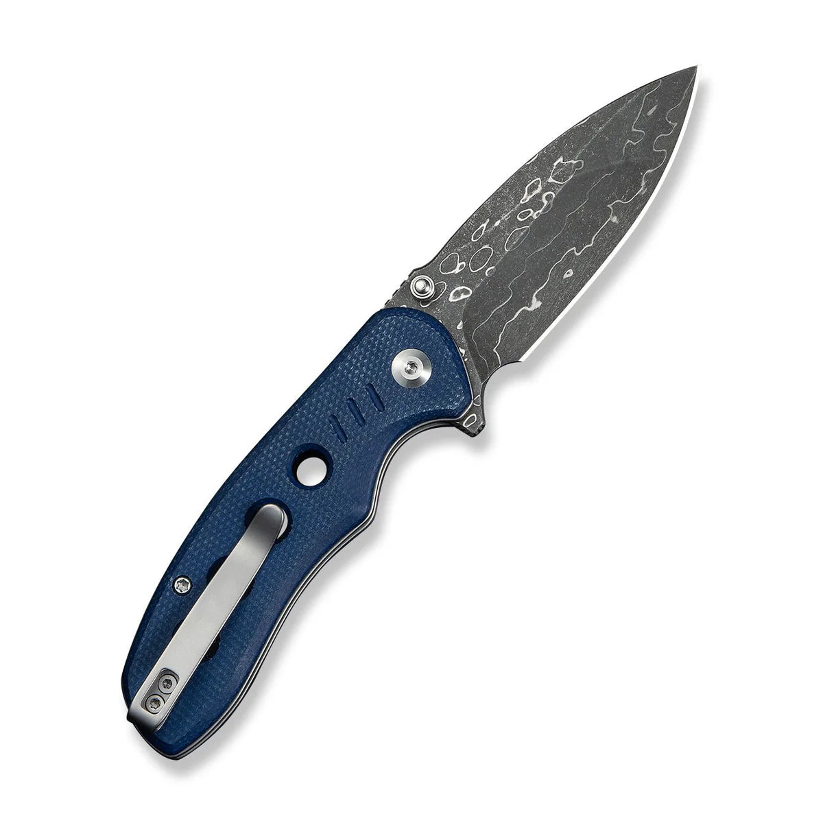 CIVIVI Triptych Flipper & Thumb Stud & Button Lock Knife Micarta Handle (2.97" Damascus Blade)