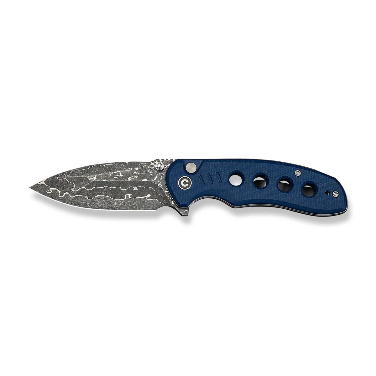 CIVIVI Triptych Flipper & Thumb Stud & Button Lock Knife Micarta Handle (2.97" Damascus Blade)