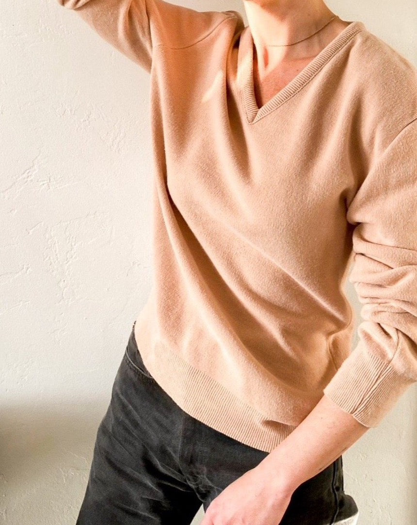 Vintage Beige V-Neck Sweater