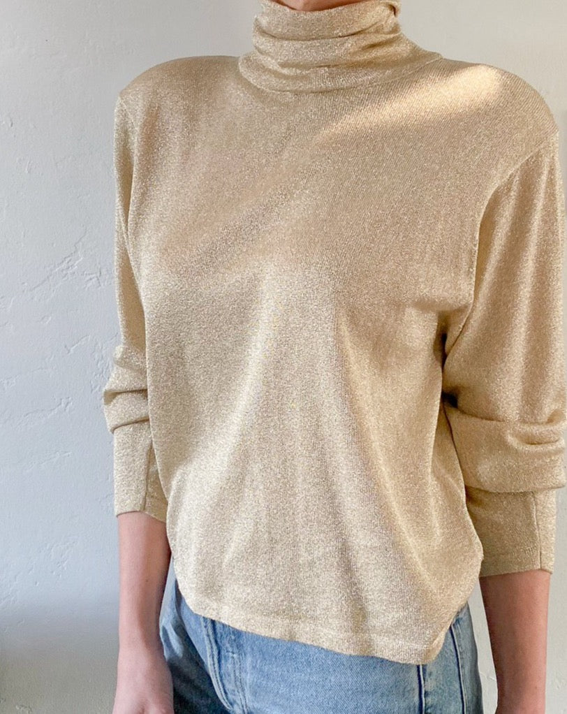 Vintage Gold Metallic Turtleneck Sweater