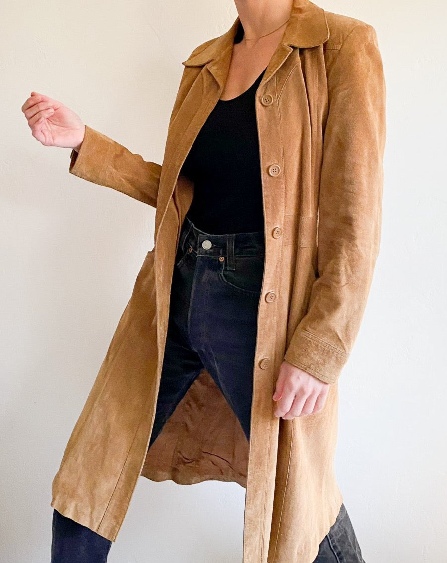 Vintage Camel Long Suede Coat