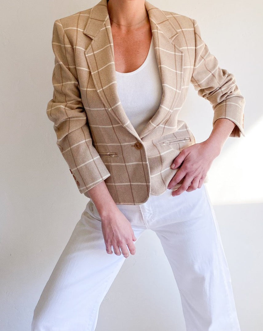 Vintage Pendleton Beige Plaid Wool Jacket