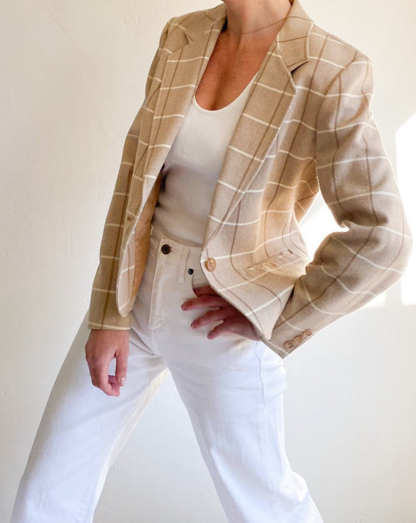 Vintage Pendleton Beige Plaid Wool Jacket