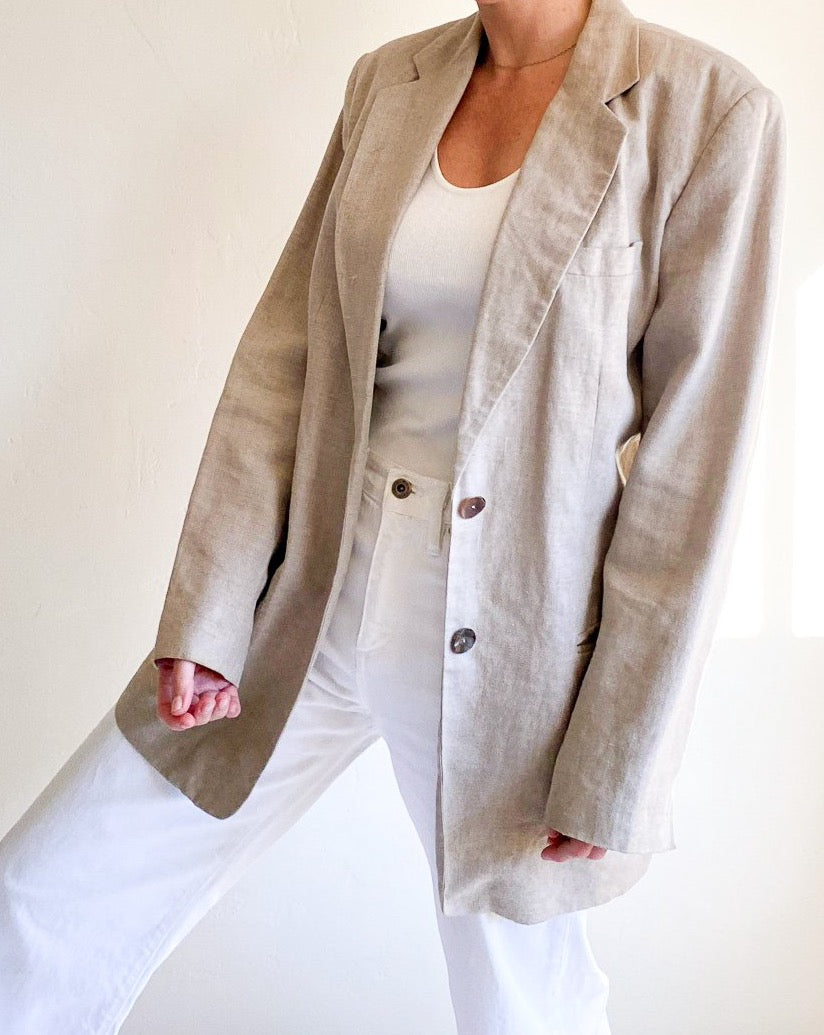 Vintage Oatmeal Linen Blazer