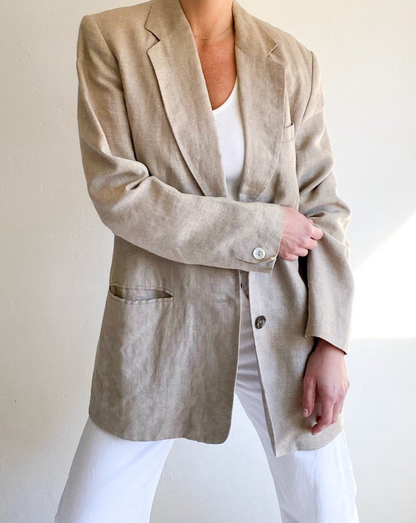 Vintage Oatmeal Linen Blazer