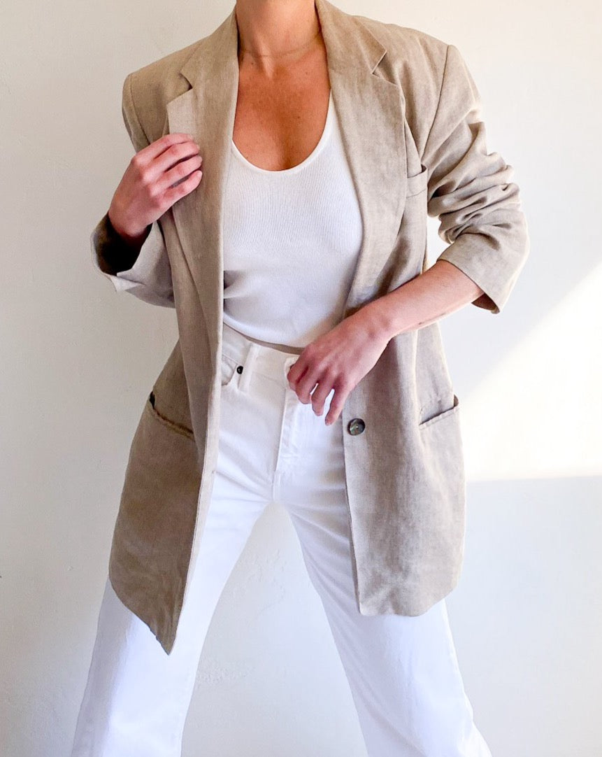 Vintage Oatmeal Linen Blazer