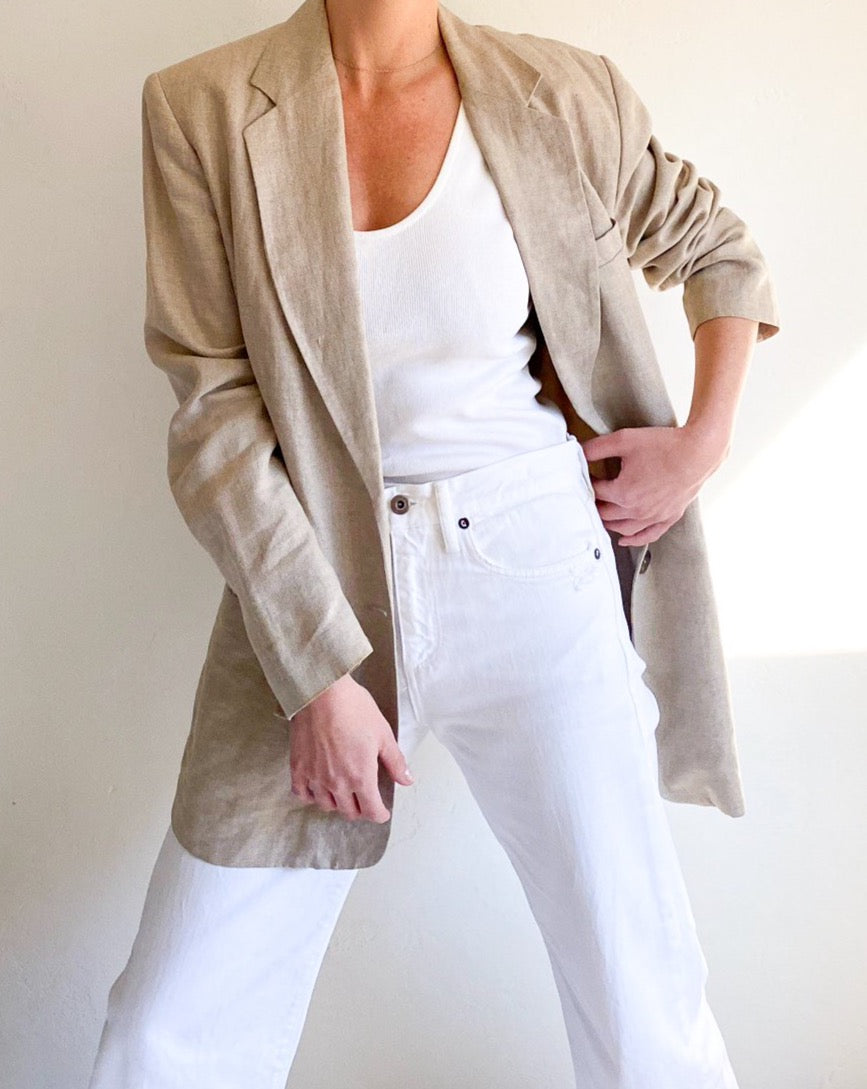 Vintage Oatmeal Linen Blazer