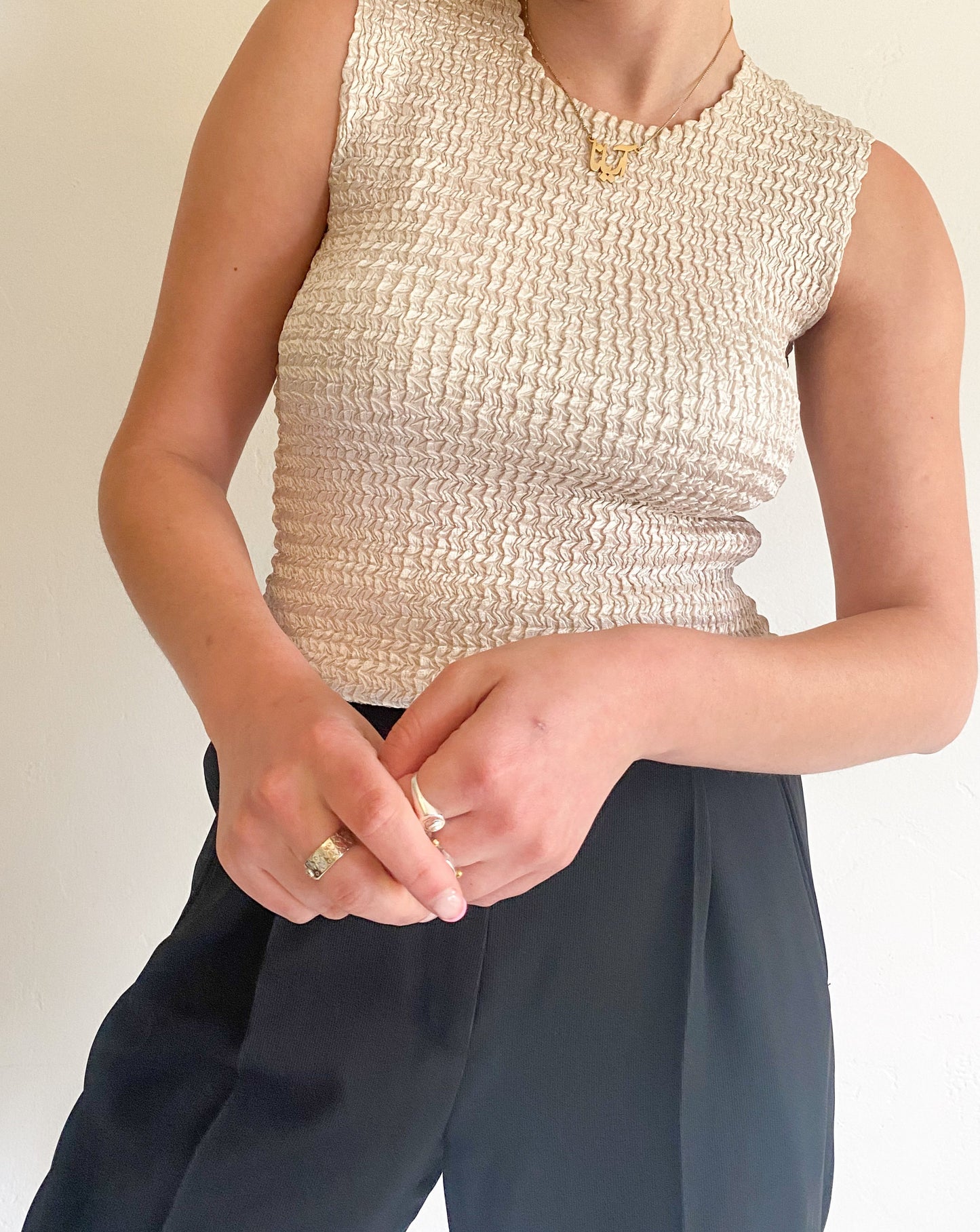 Vintage Ivory Ruched Tank