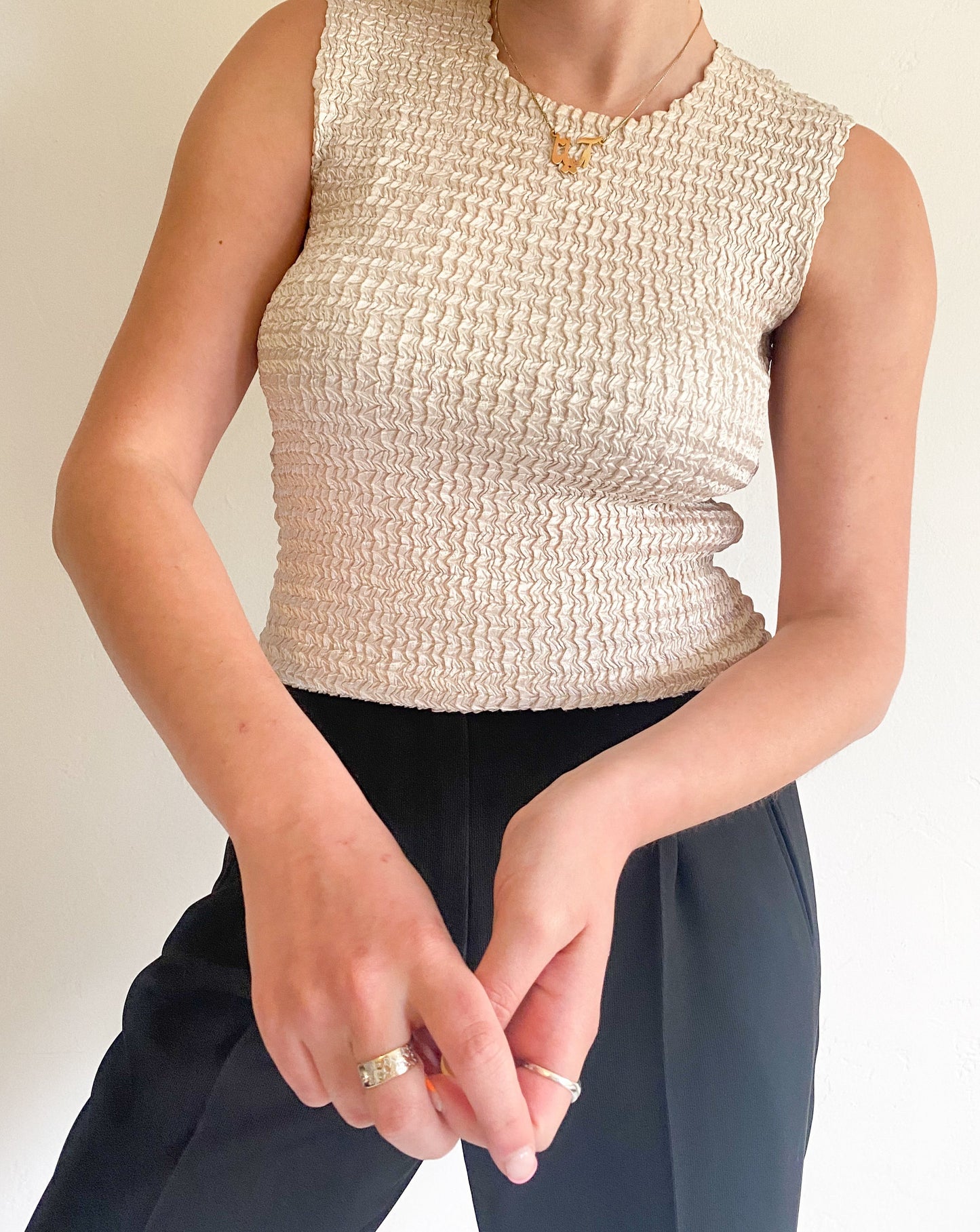 Vintage Ivory Ruched Tank