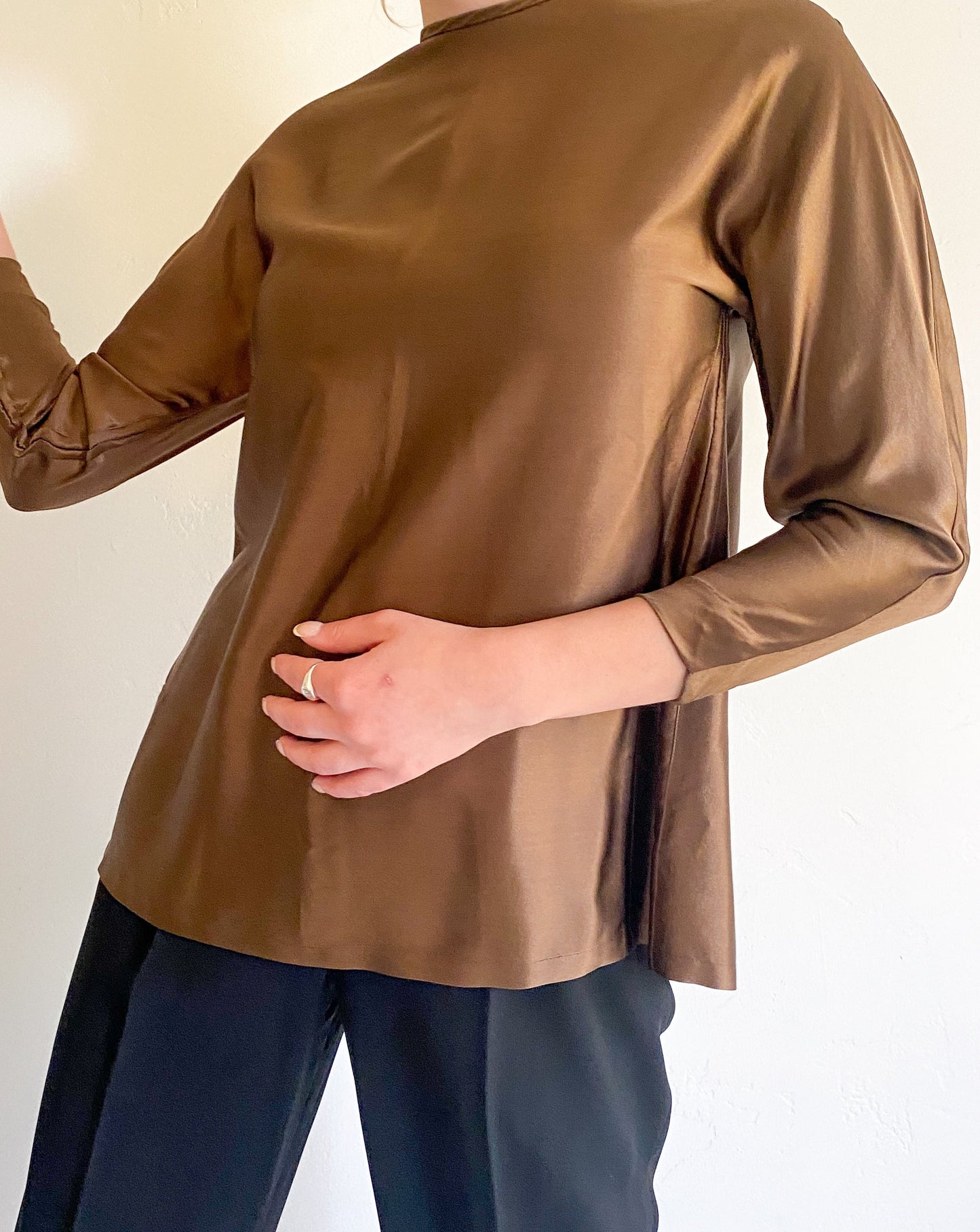 Vintage Copper Brown Silk Blouse