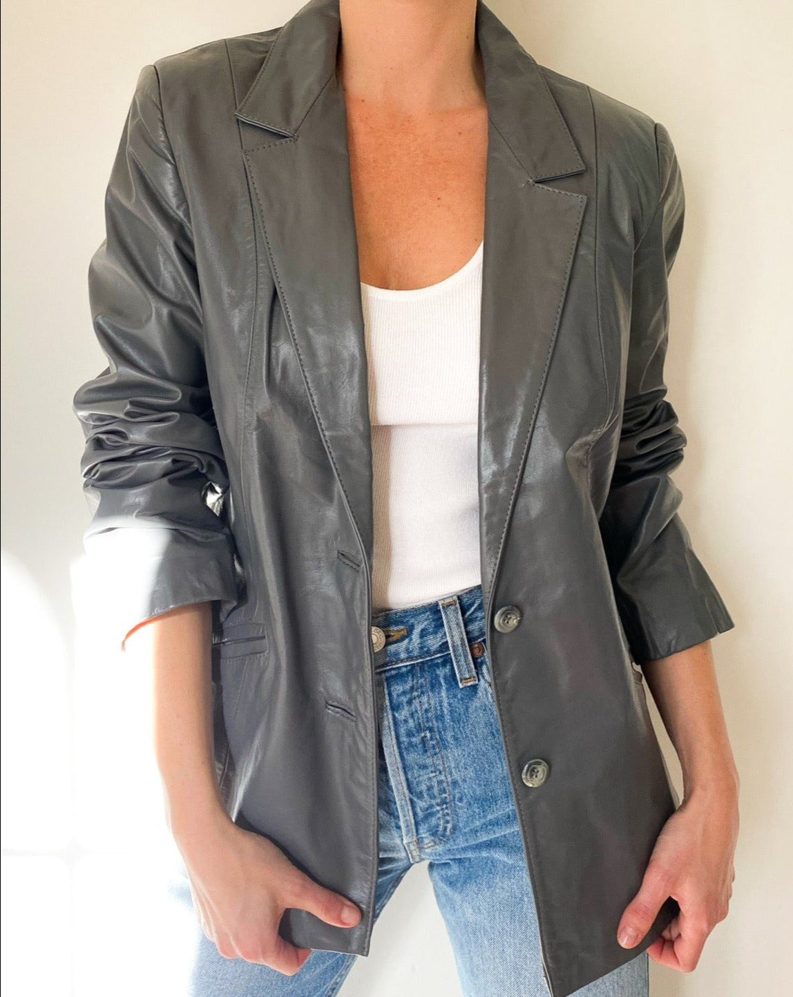 Vintage Wilson's Grey Leather Blazer