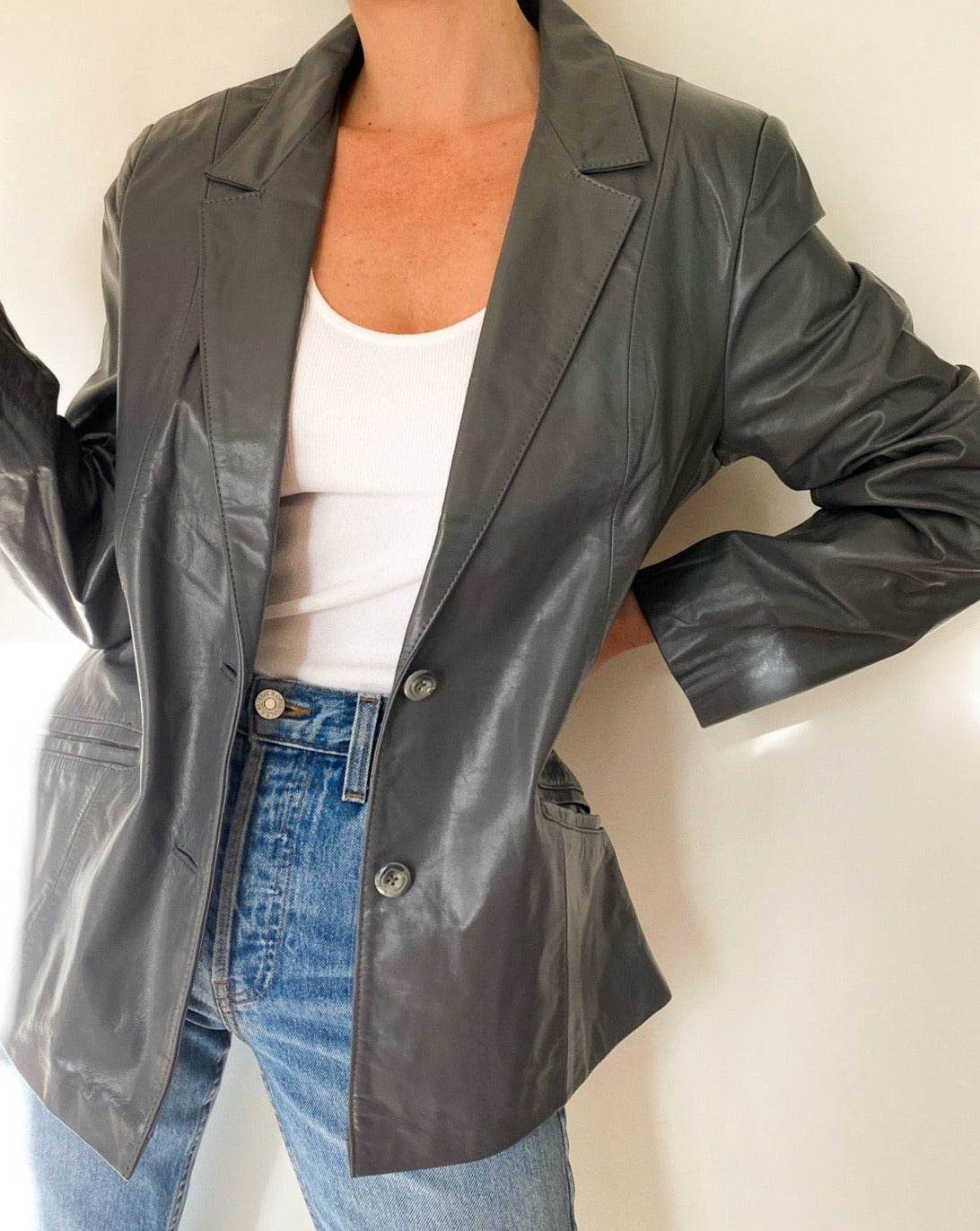 Vintage Wilson's Grey Leather Blazer