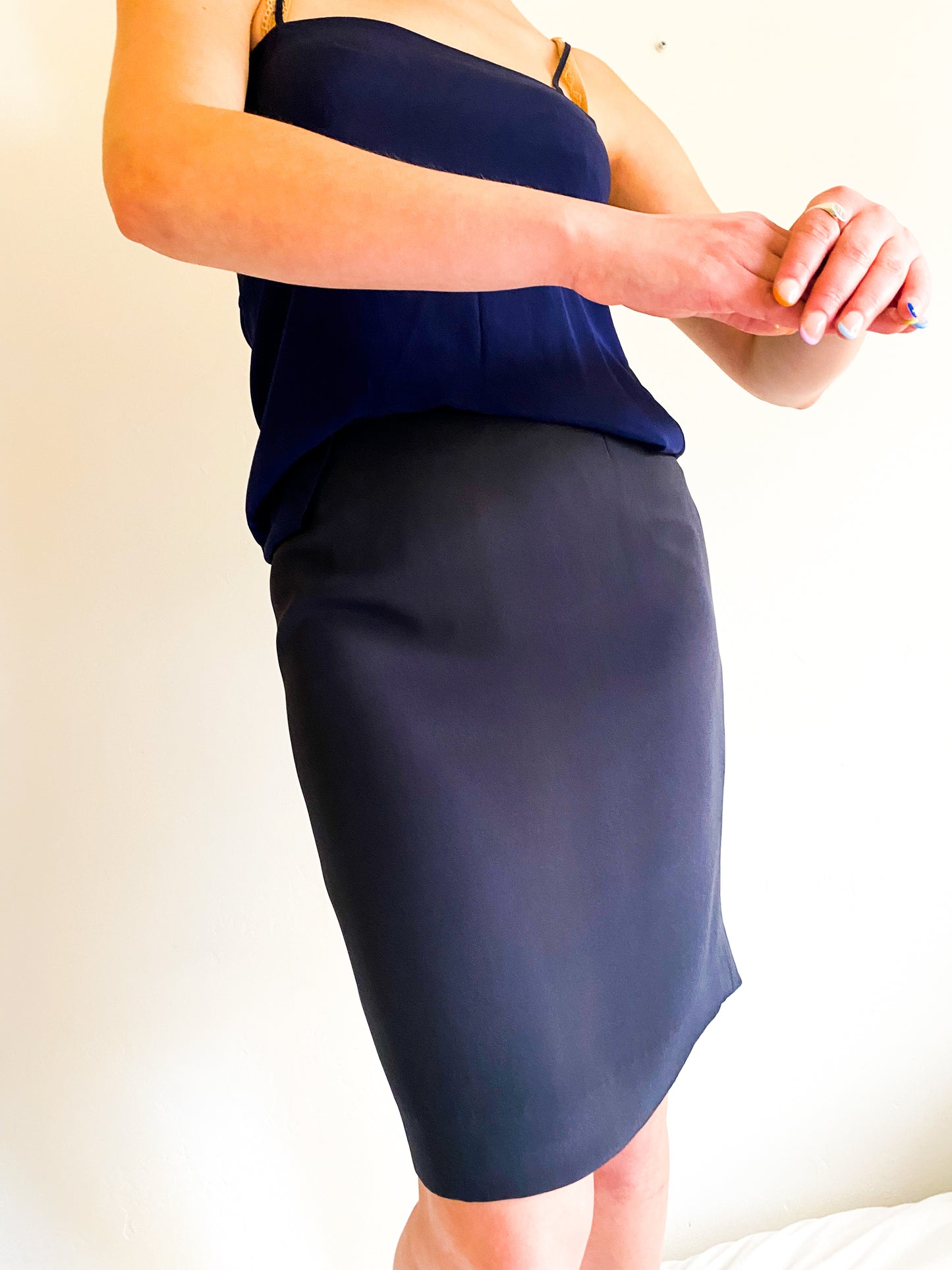 Vintage Armani Navy Silk Skirt