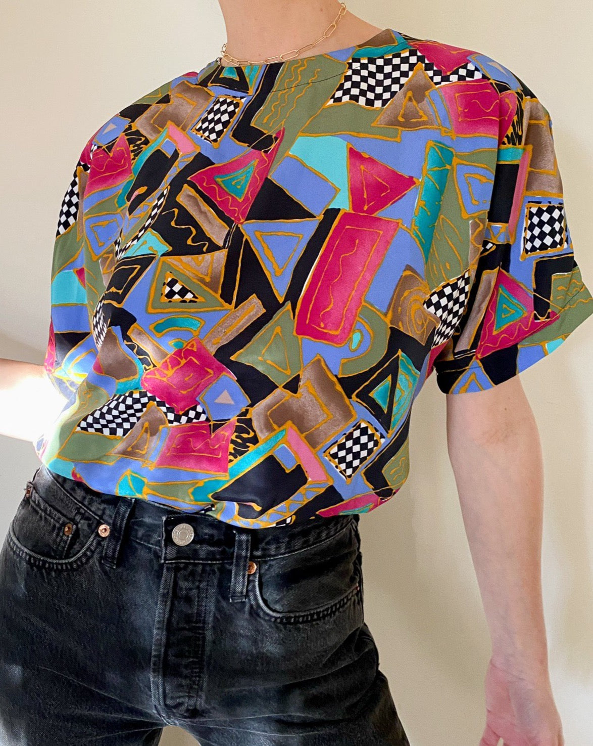 Vintage Geometric Print Blouse