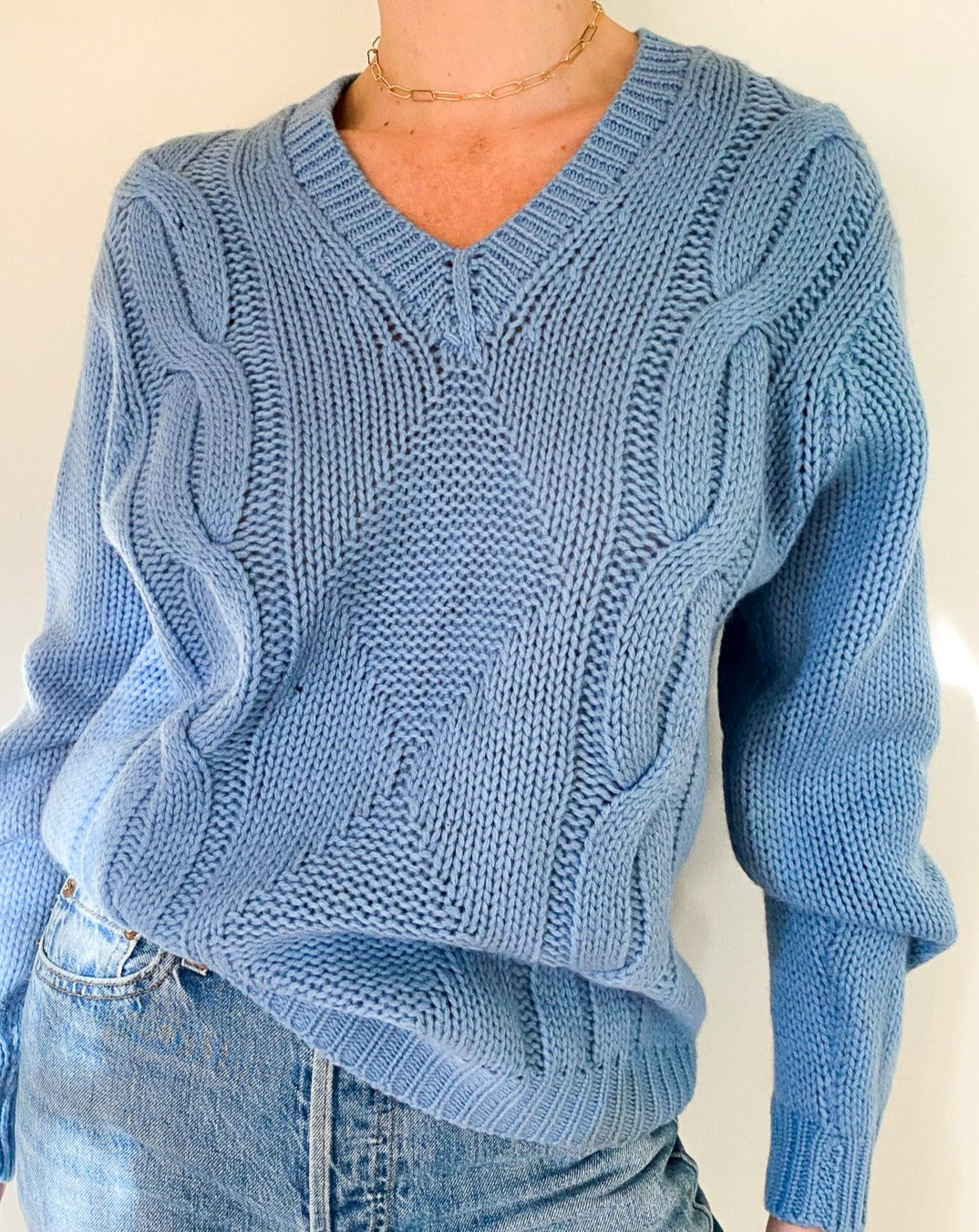 Vintage Baby Blue Cable Knit Sweater