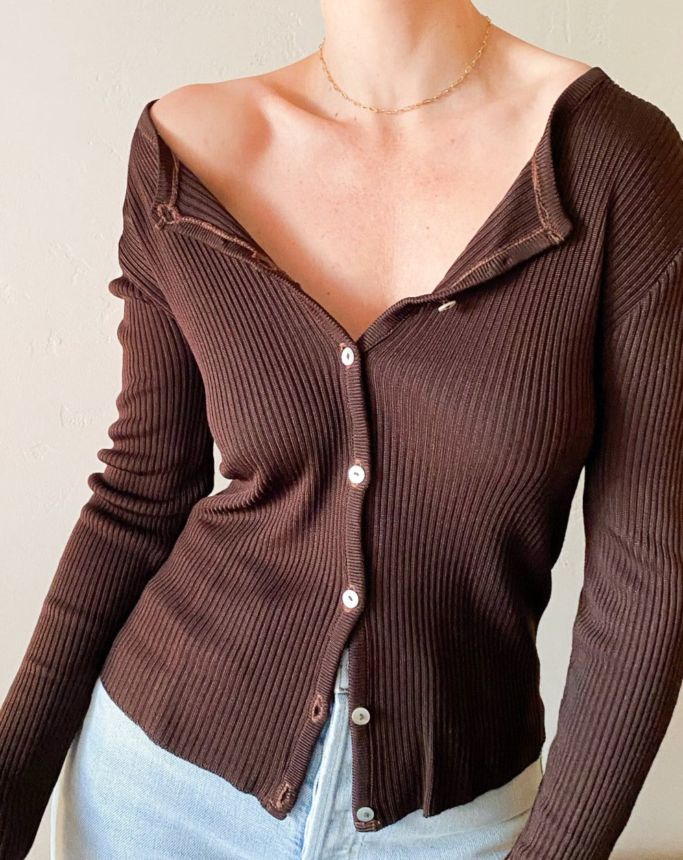 Vintage Brown Ribbed Cardigan