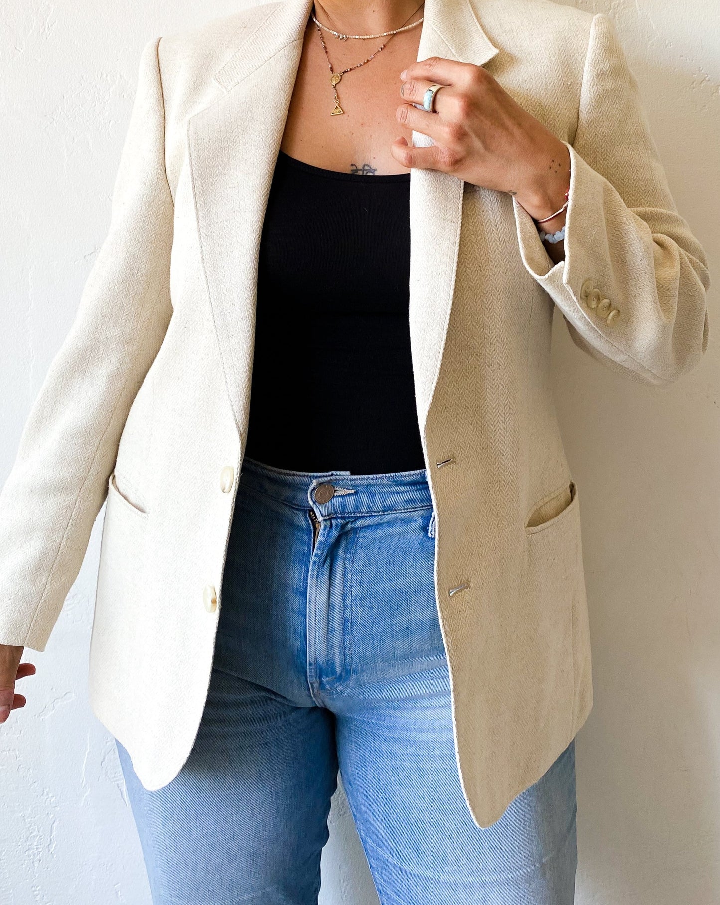 Vintage Cream Linen and Cotton Blazer