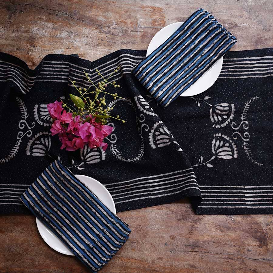 Black & White Table Linens Organic Cotton Table Runner