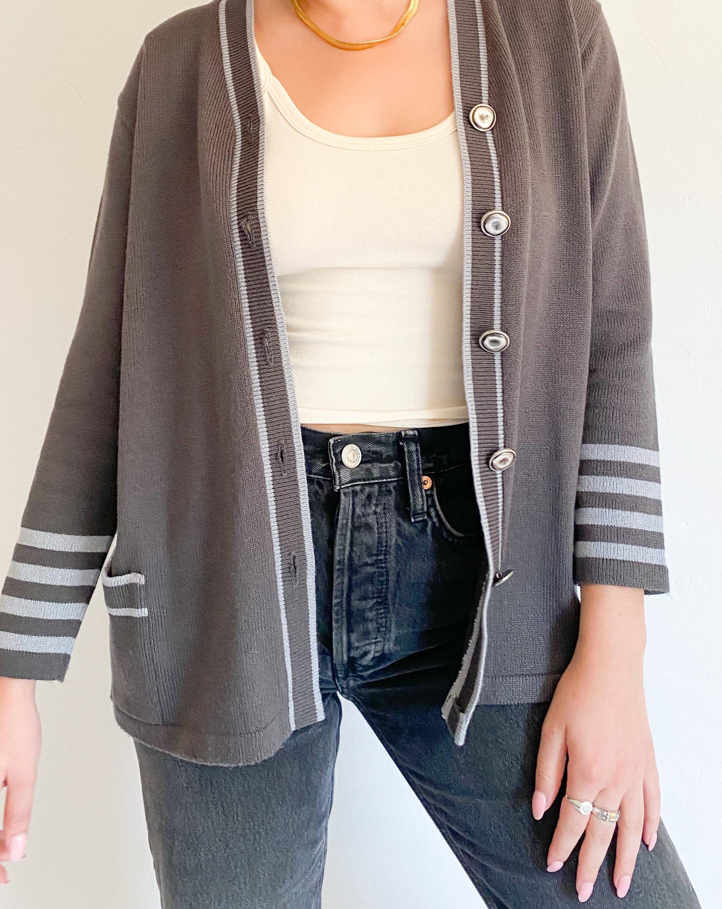 Vintage Grey Stripe Cardigan