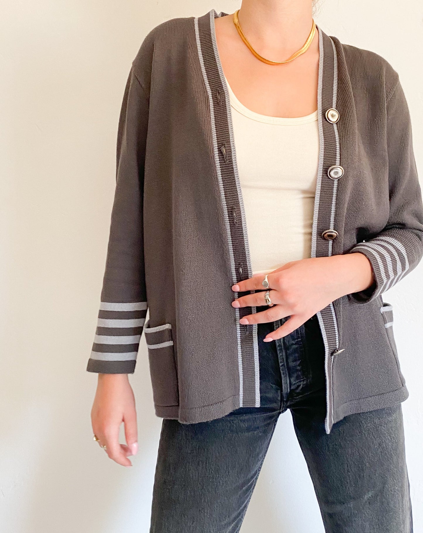 Vintage Grey Stripe Cardigan