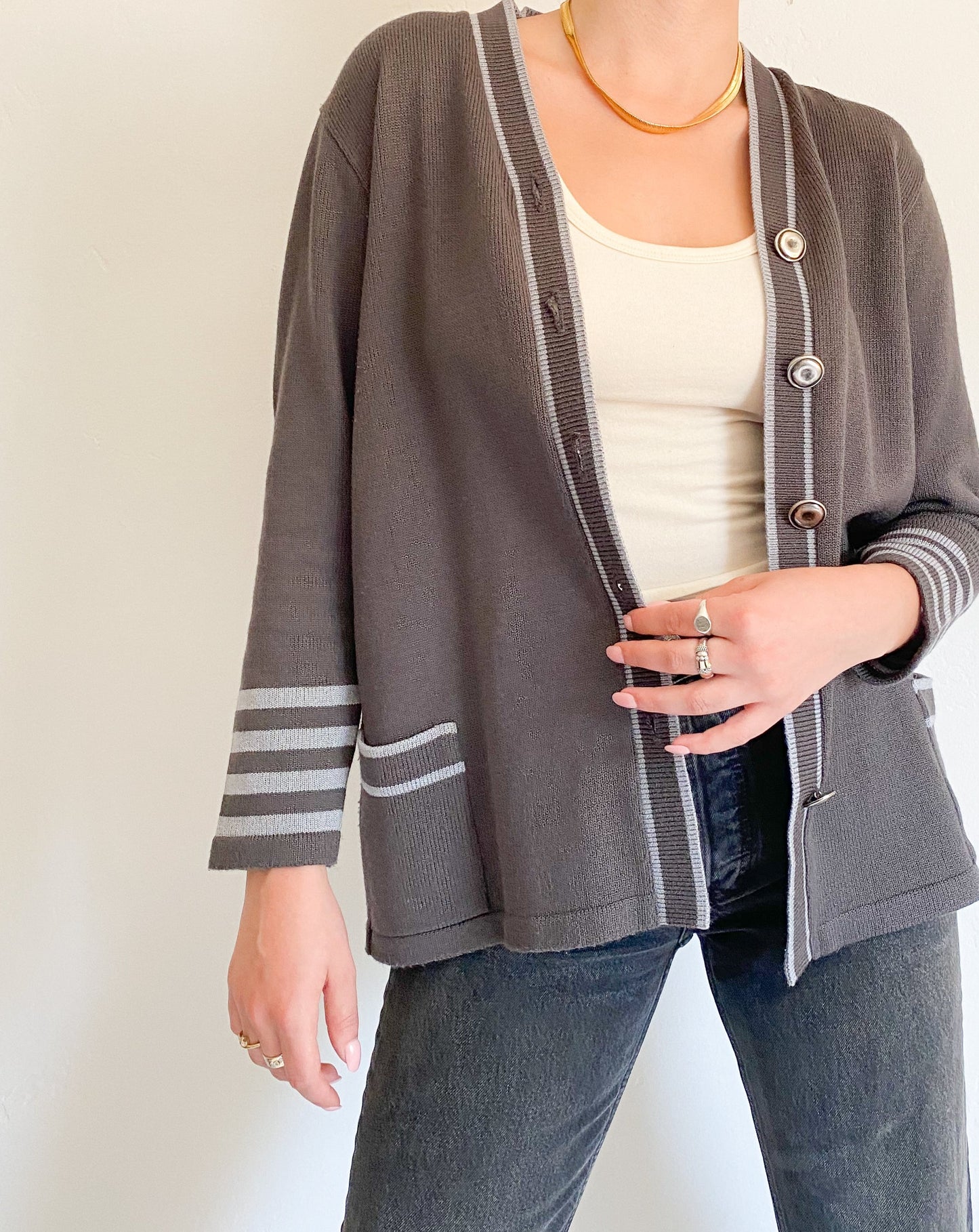 Vintage Grey Stripe Cardigan