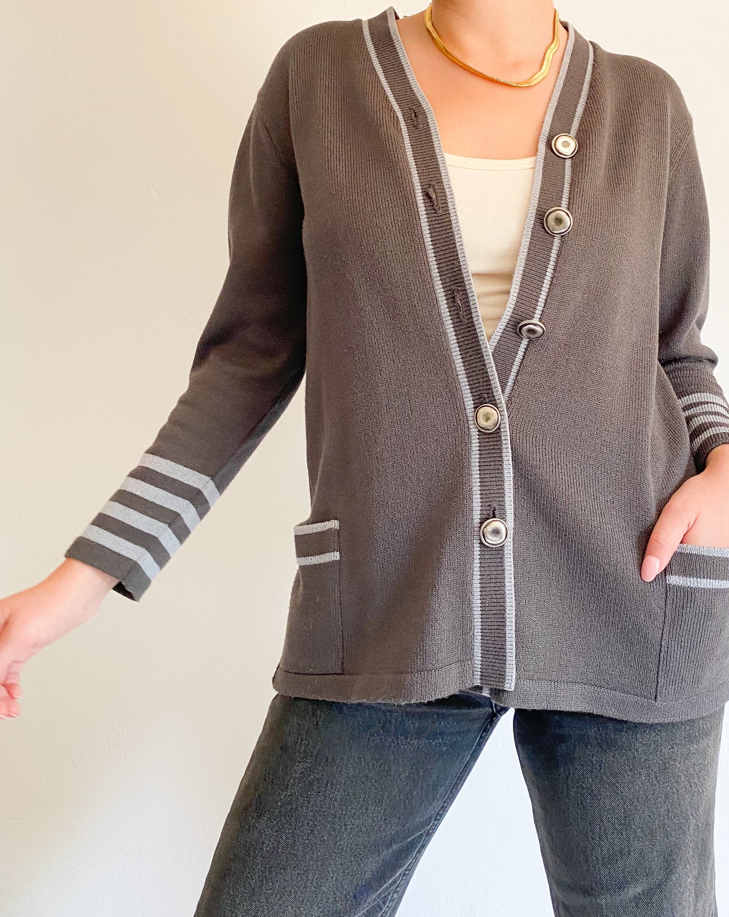 Vintage Grey Stripe Cardigan