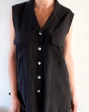 Load image into Gallery viewer, Vintage Black Silk Sleeveless Button Up
