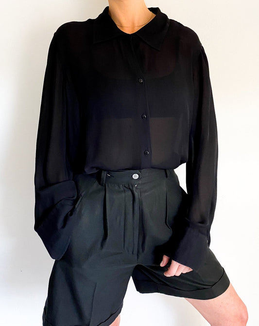 Vintage Black Sheer Silk Blouse