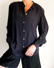 Load image into Gallery viewer, Vintage Black Silk Button Up Blouse
