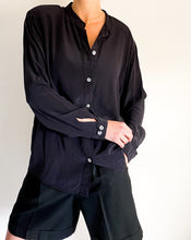 Load image into Gallery viewer, Vintage Black Silk Button Up Blouse
