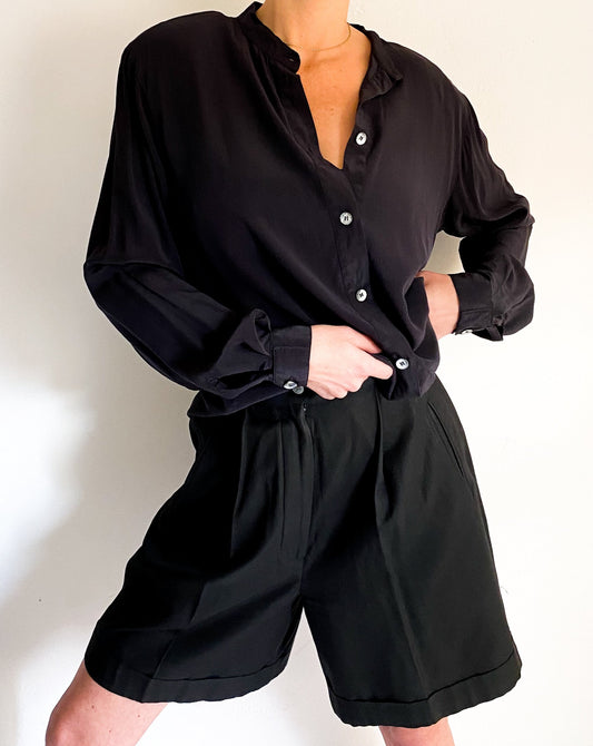 Vintage Black Silk Button Up Blouse