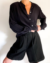 Load image into Gallery viewer, Vintage Black Silk Button Up Blouse

