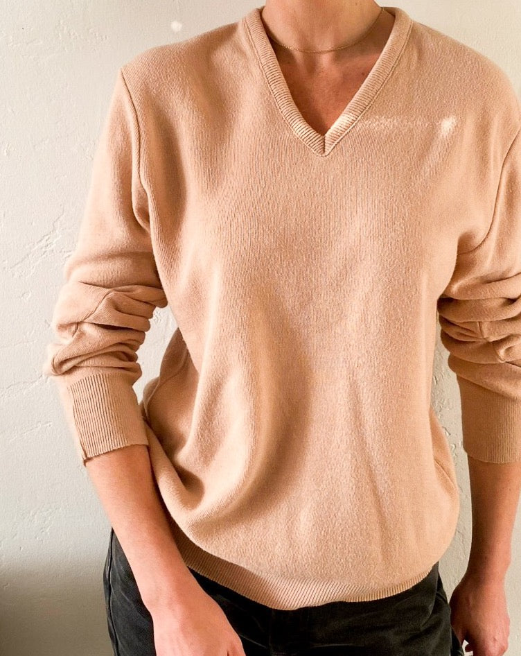 Vintage Beige V-Neck Sweater