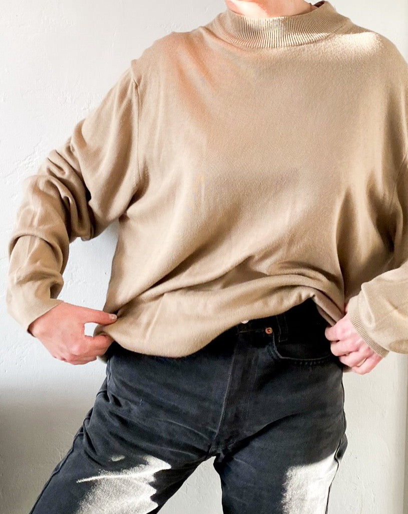 Vintage Camel Mock Neck Sweater