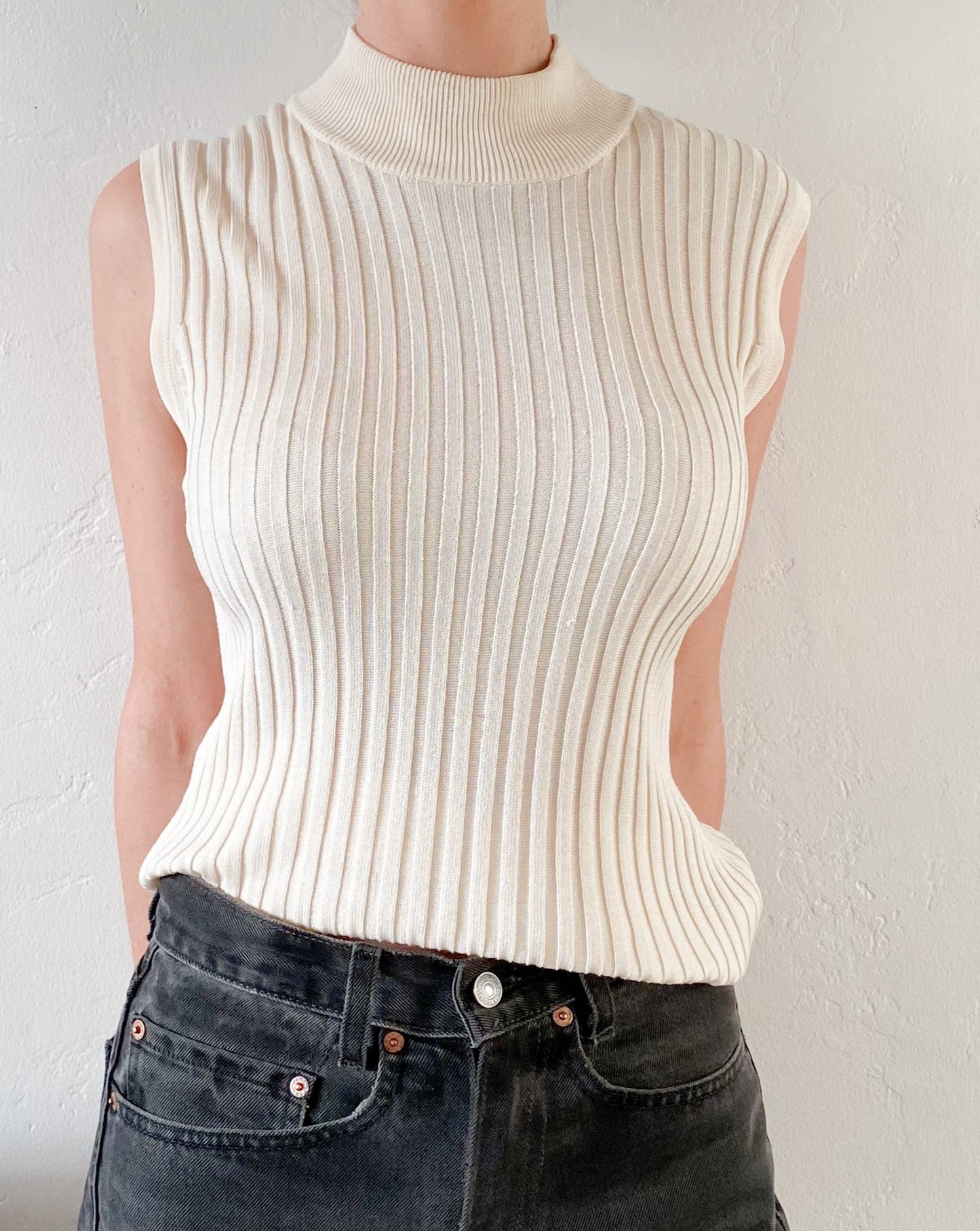 Vintage Cream Silk Sleeveless Knit