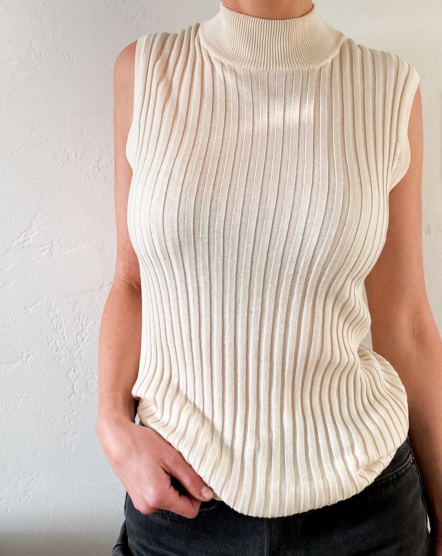 Vintage Cream Silk Sleeveless Knit
