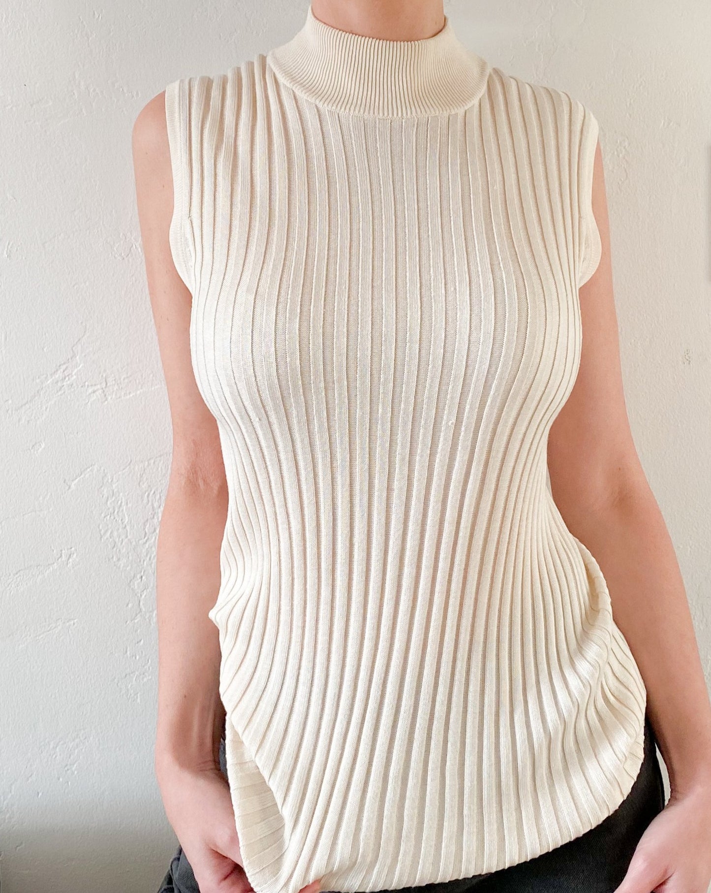 Vintage Cream Silk Sleeveless Knit
