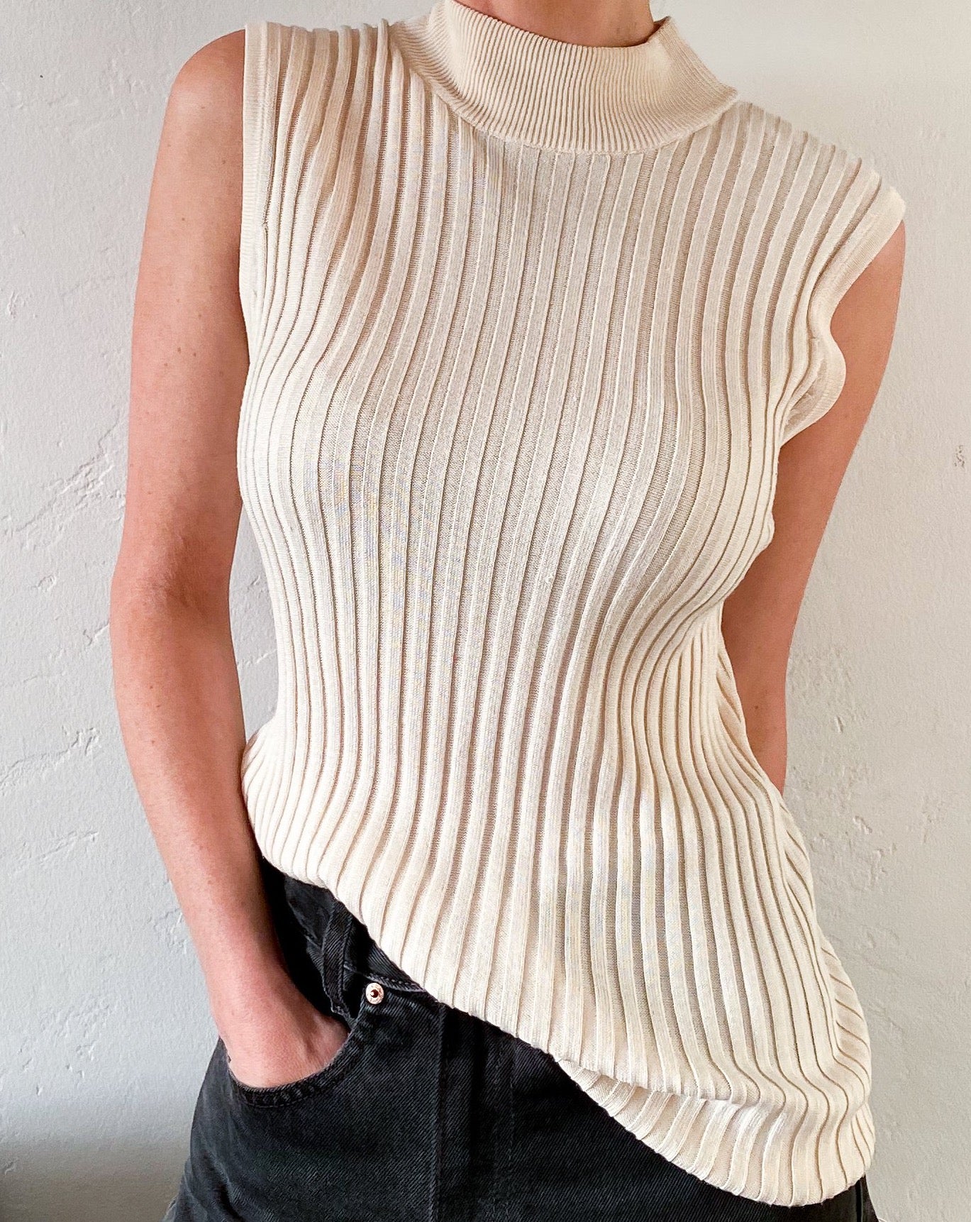 Vintage Cream Silk Sleeveless Knit
