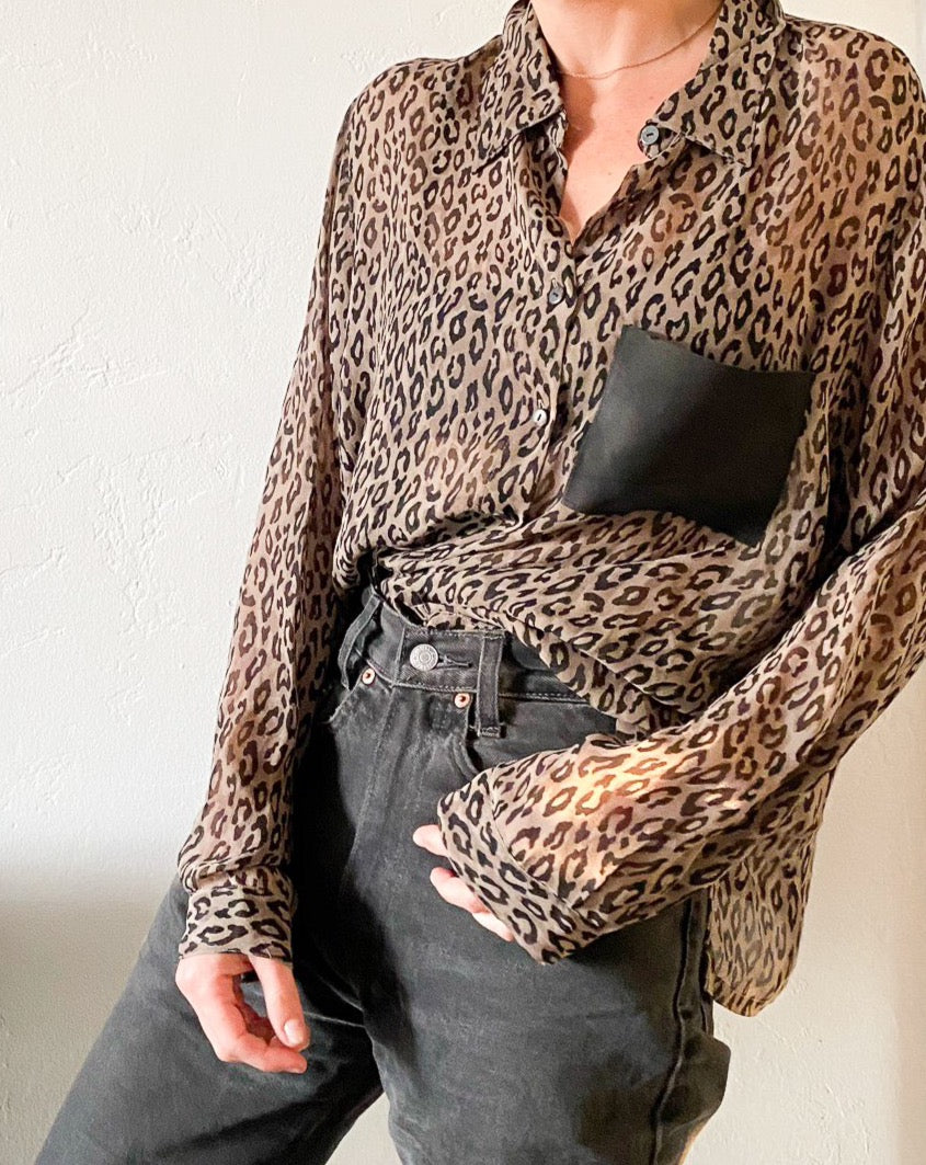 Vintage Leopard Silk Blouse