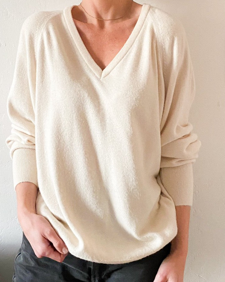 Vintage Cream V-Neck Sweater