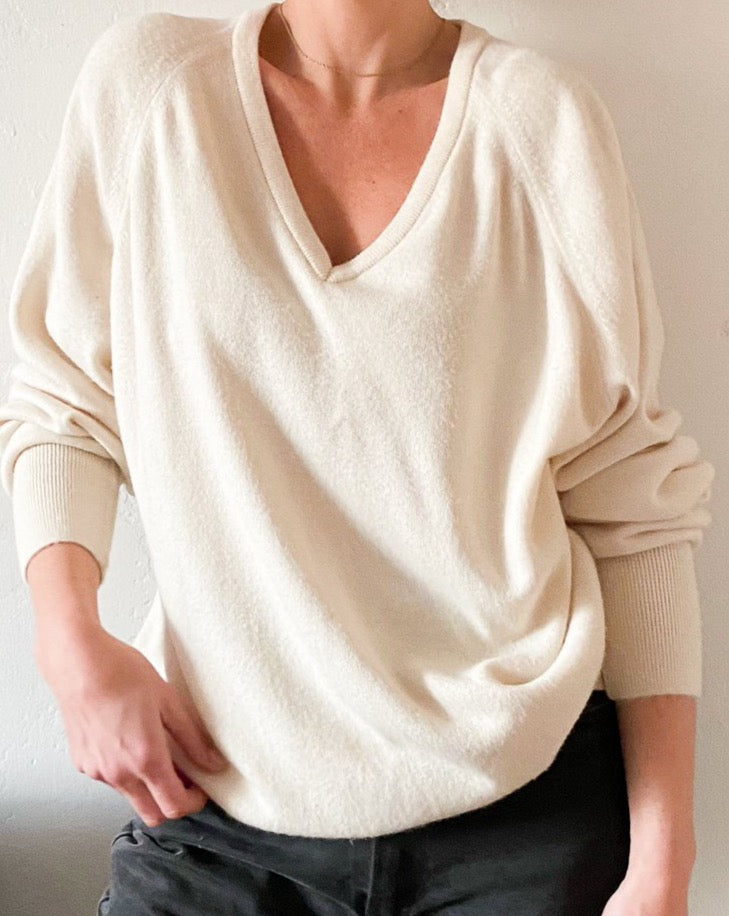 Vintage Cream V-Neck Sweater