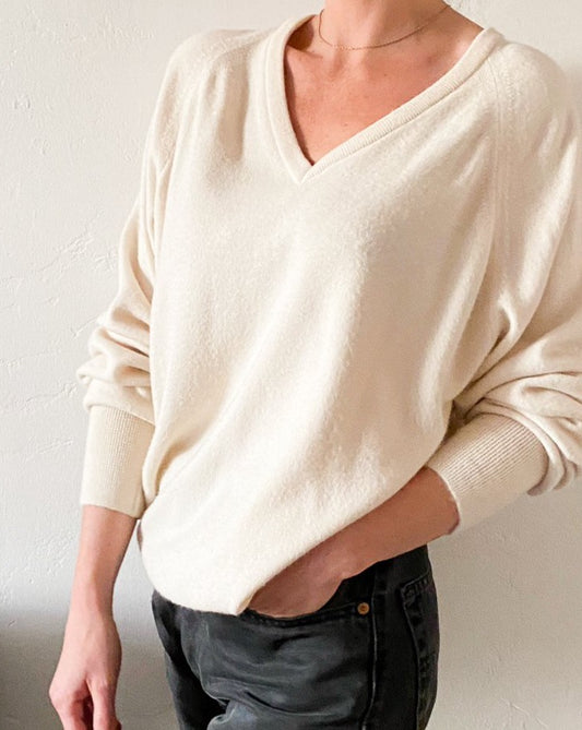 Vintage Cream V-Neck Sweater