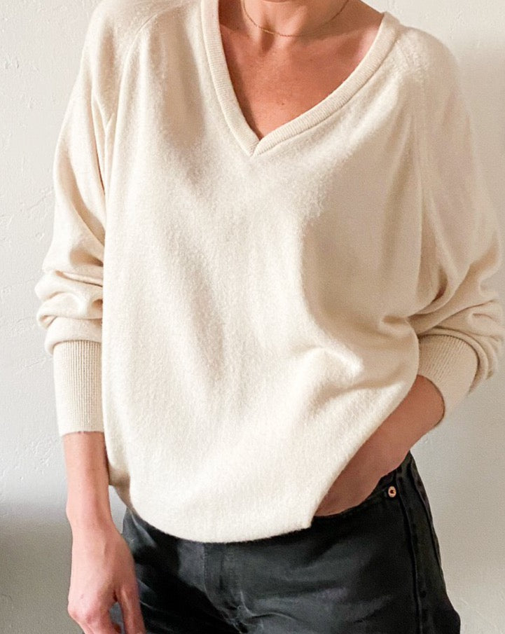 Vintage Cream V-Neck Sweater