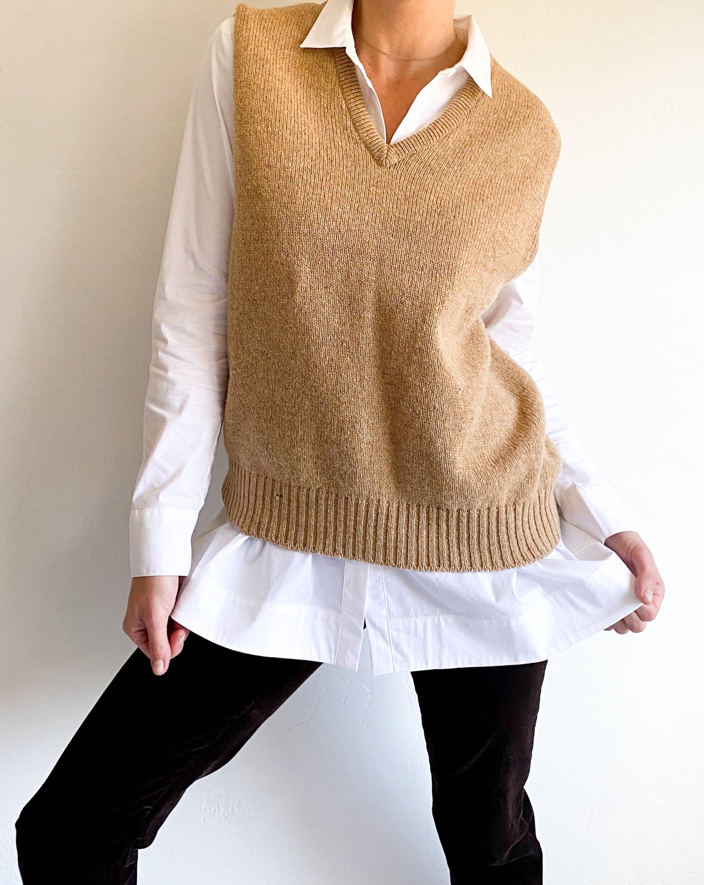 Vintage Camel V-Neck Sweater Vest