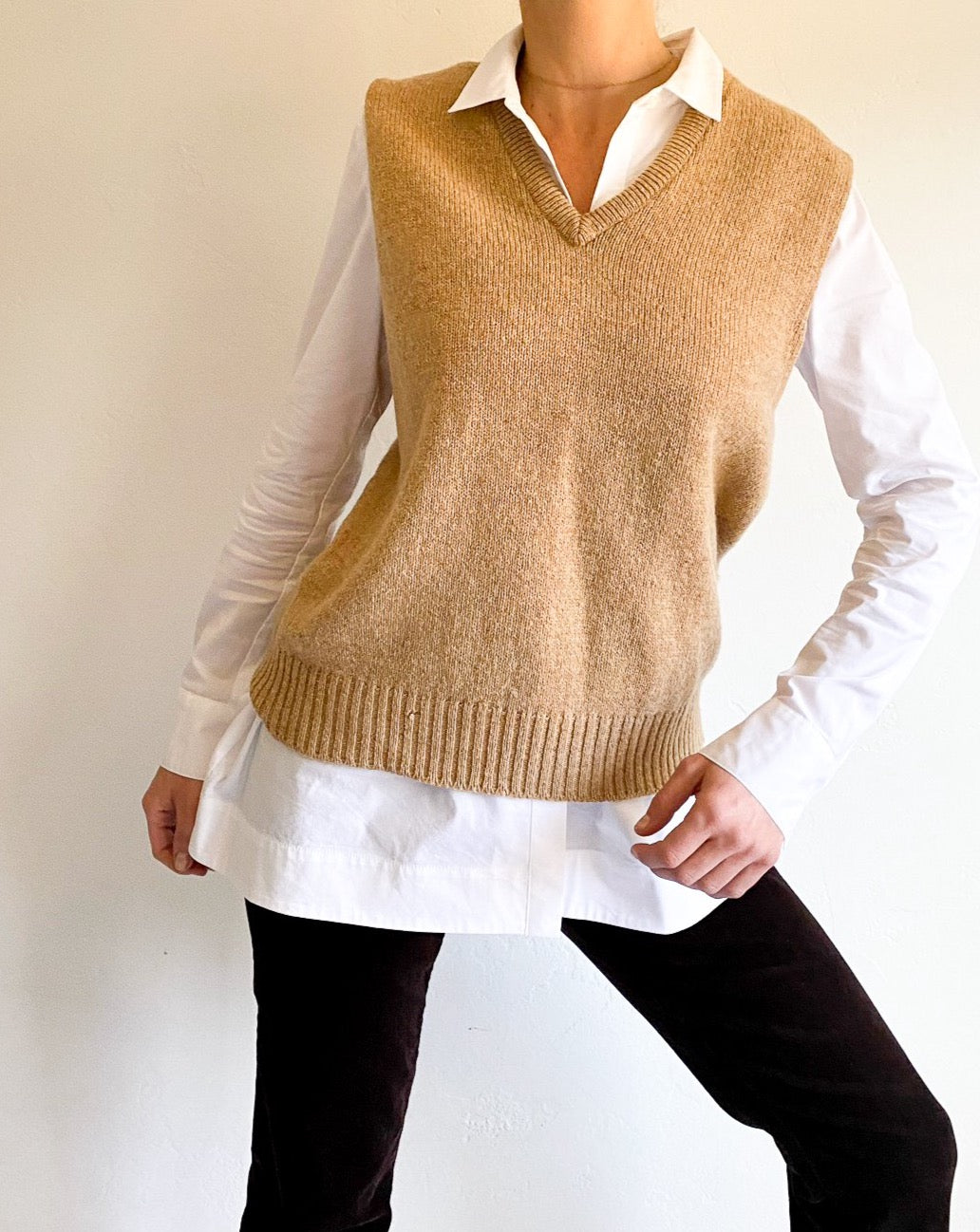Vintage Camel V-Neck Sweater Vest