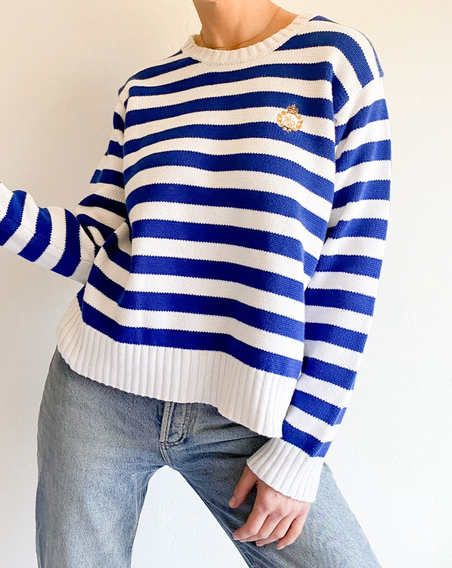 Vintage Ralph Lauren Blue and White Stripe Knit